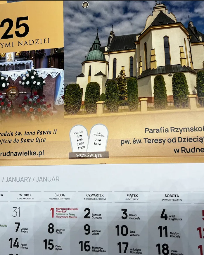 Kalendarz parafialny Rudna Wielka, Parafia św. Teresy od Dzieciątka Jezus, jednodzielny na rok 2025