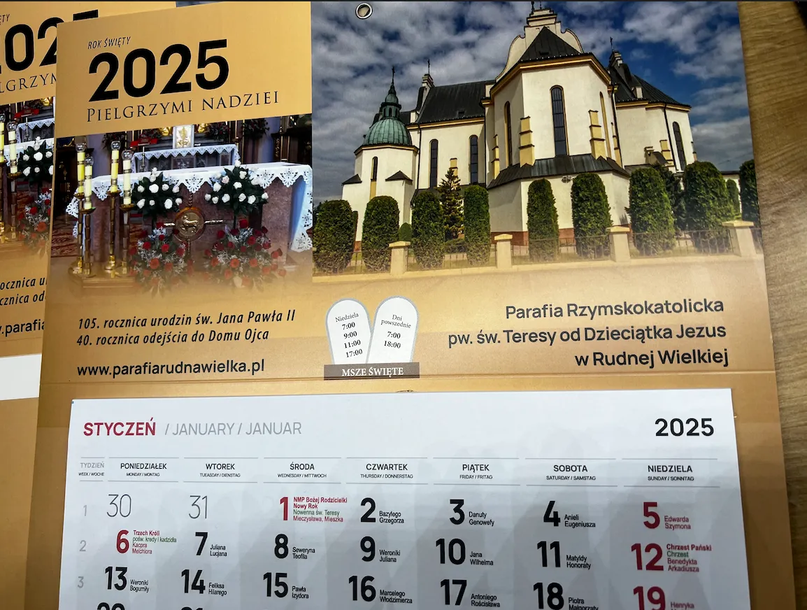 Kalendarz parafialny Rudna Wielka, Parafia św. Teresy od Dzieciątka Jezus, jednodzielny na rok 2025