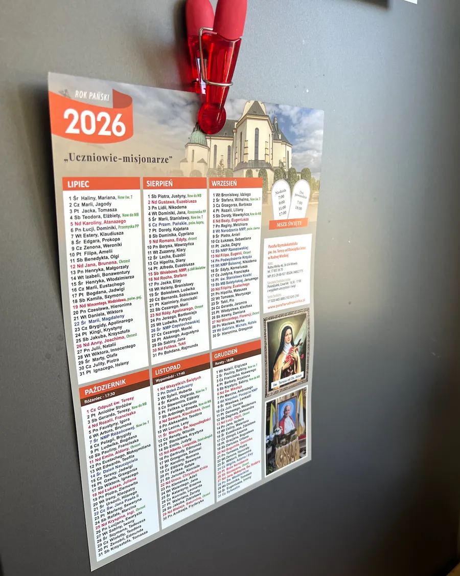 Kalendarz parafialny Rudna Wielka, Parafia św. Teresy od Dzieciątka Jezus, dwustronny A4 na rok 2026